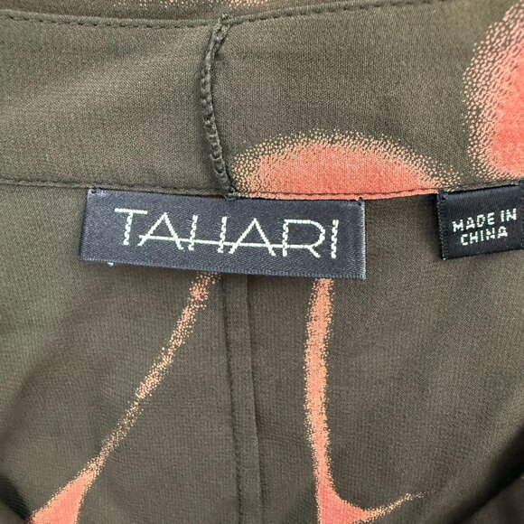 Tahari Top Womens 8 Silk Blend Floral Button Up Sheer Boho Flared Sleeves Brown - Picture 2 of 7